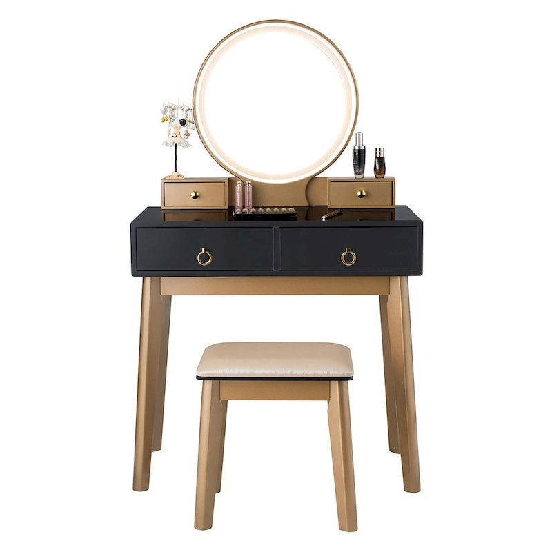 Vanity Makeup Table with Touch Screen Mirror and 3 Lighting Modes, 4 Drawers