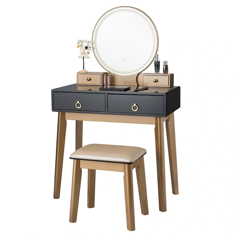 Vanity Makeup Table with Touch Screen Mirror and 3 Lighting Modes, 4 Drawers
