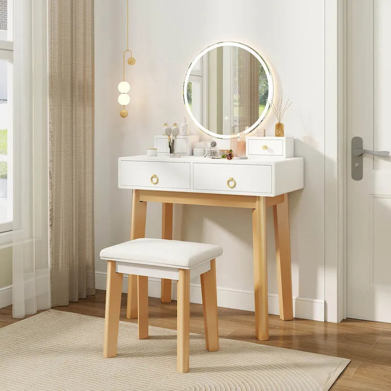 Vanity Makeup Table with Touch Screen Mirror and 3 Lighting Modes, 4 Drawers