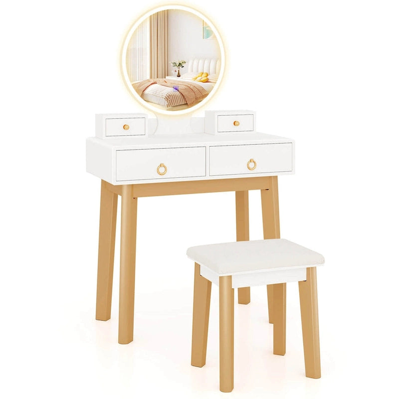 Vanity Makeup Table with Touch Screen Mirror and 3 Lighting Modes, 4 Drawers