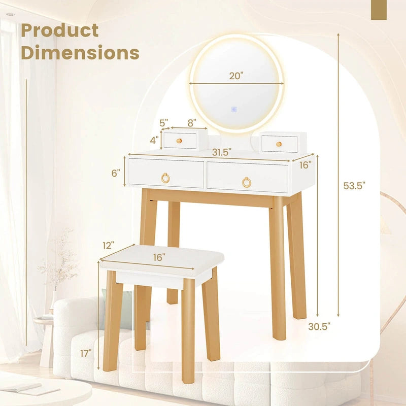 Vanity Makeup Table with Touch Screen Mirror and 3 Lighting Modes, 4 Drawers