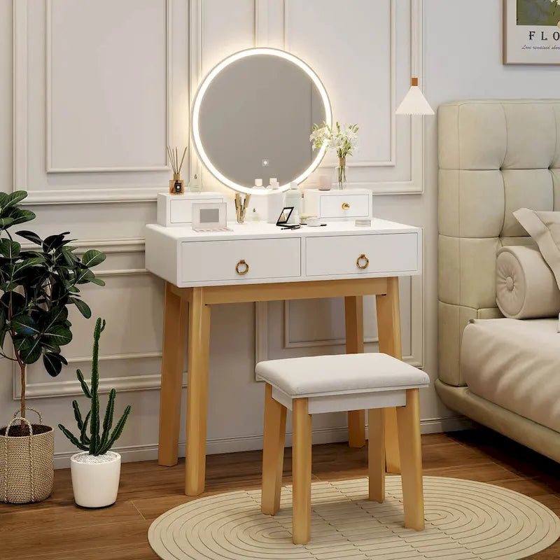 Vanity Makeup Table with Touch Screen Mirror and 3 Lighting Modes, 4 Drawers