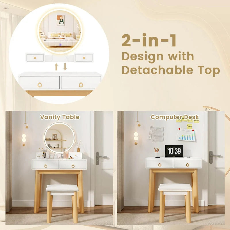 Vanity Makeup Table with Touch Screen Mirror and 3 Lighting Modes, 4 Drawers
