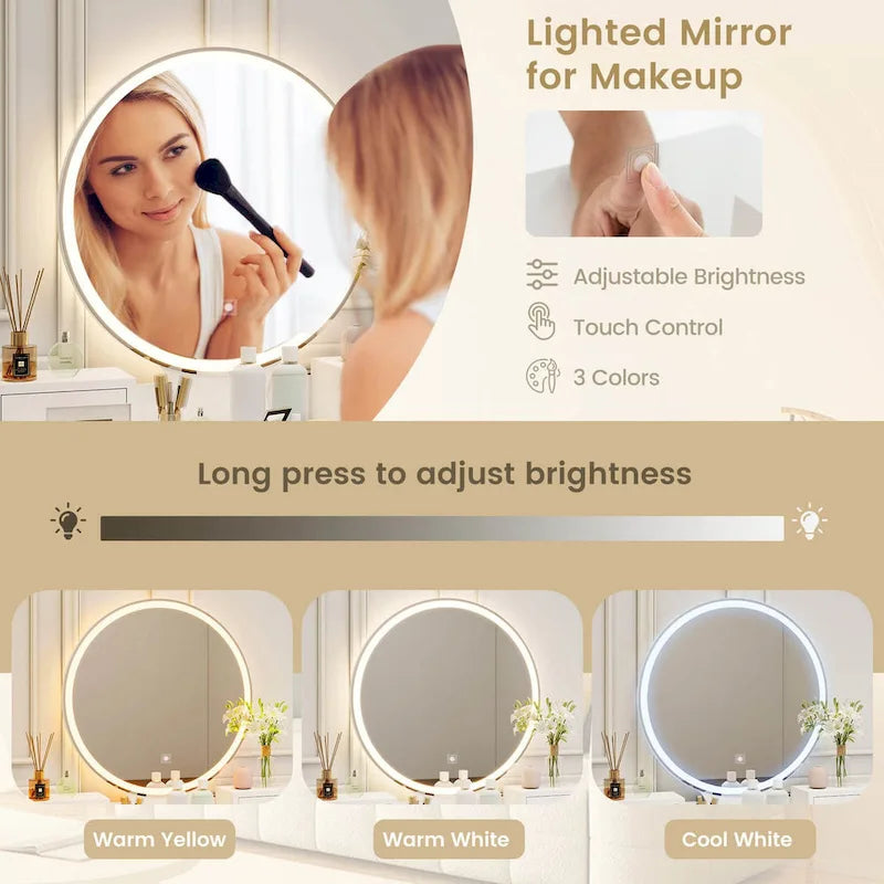 Vanity Makeup Table with Touch Screen Mirror and 3 Lighting Modes, 4 Drawers