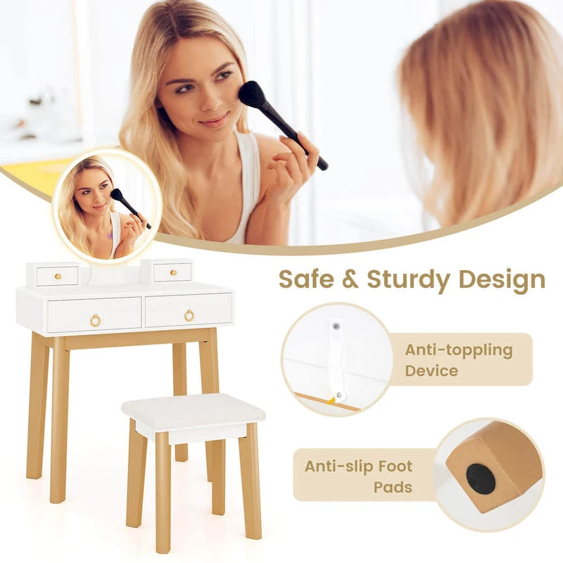 Vanity Makeup Table with Touch Screen Mirror and 3 Lighting Modes, 4 Drawers