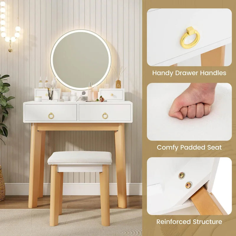 Vanity Makeup Table with Touch Screen Mirror and 3 Lighting Modes, 4 Drawers