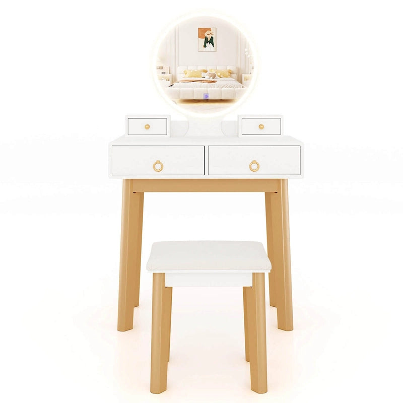 Vanity Makeup Table with Touch Screen Mirror and 3 Lighting Modes, 4 Drawers