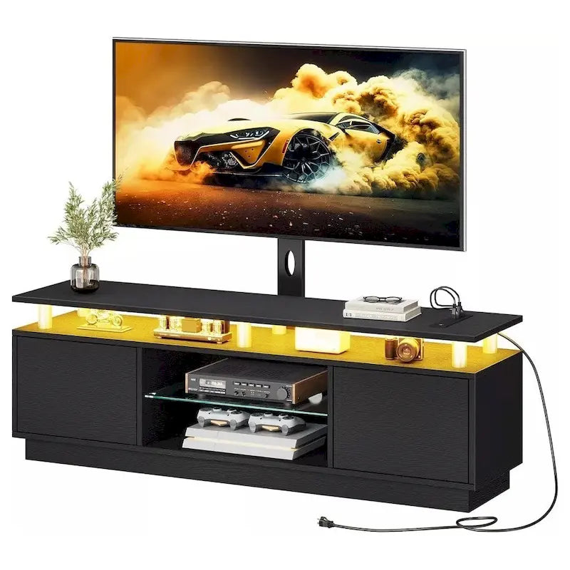 73" LED TV Stand with Adjustable TV Mount, Storage Cabinets and LED Lighting