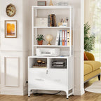Vertical File Cabinet with Lock, Large Drawer and Built-In Charging Station