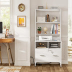 Vertical File Cabinet with Lock, Large Drawer and Built-In Charging Station