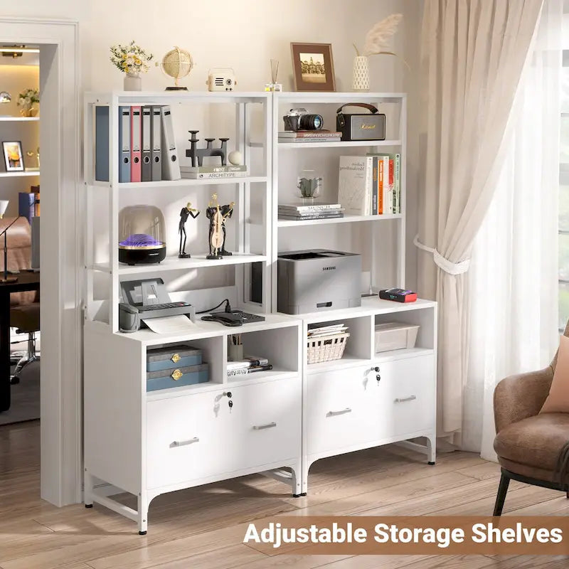 Vertical File Cabinet with Lock, Large Drawer and Built-In Charging Station