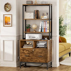 Vertical File Cabinet with Lock, Large Drawer and Built-In Charging Station