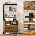 Vertical File Cabinet with Lock, Large Drawer and Built-In Charging Station