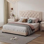 King Upholstered Platform Bed with 4 Storage Drawers, Linen Fabric, Multiple Colors