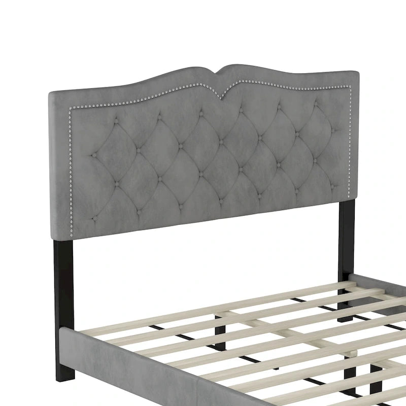 King Upholstered Platform Bed with 4 Storage Drawers, Linen Fabric, Multiple Colors