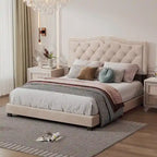 King Upholstered Platform Bed with 4 Storage Drawers, Linen Fabric, Multiple Colors