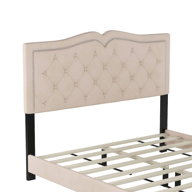 King Upholstered Platform Bed with 4 Storage Drawers, Linen Fabric, Multiple Colors