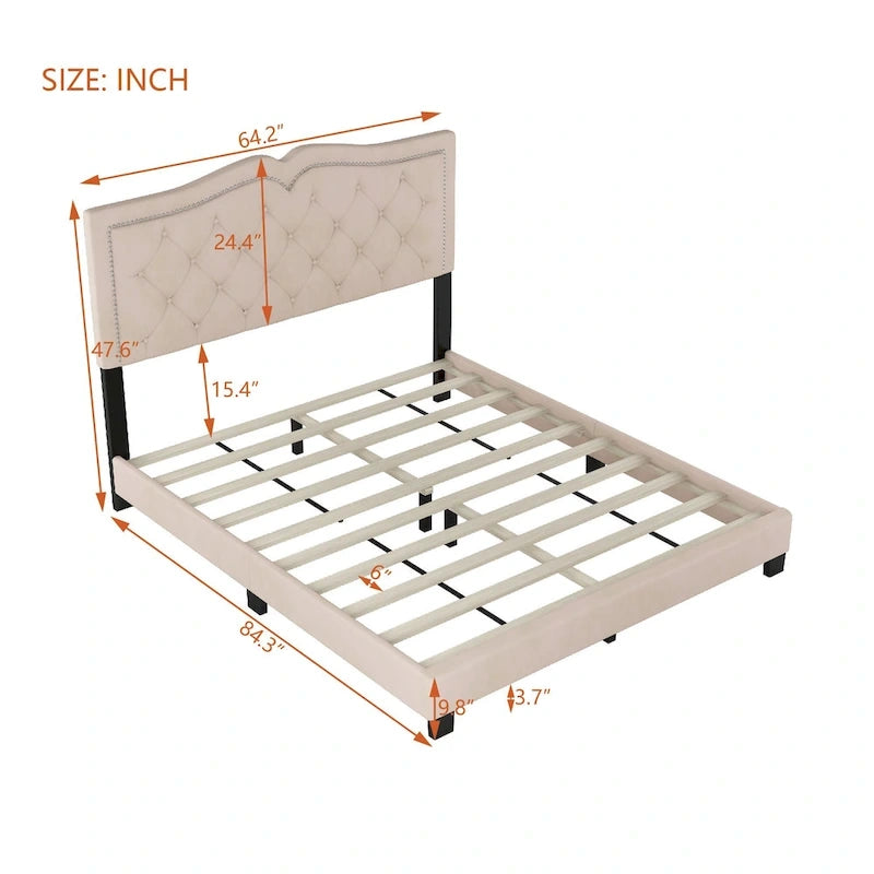King Upholstered Platform Bed with 4 Storage Drawers, Linen Fabric, Multiple Colors