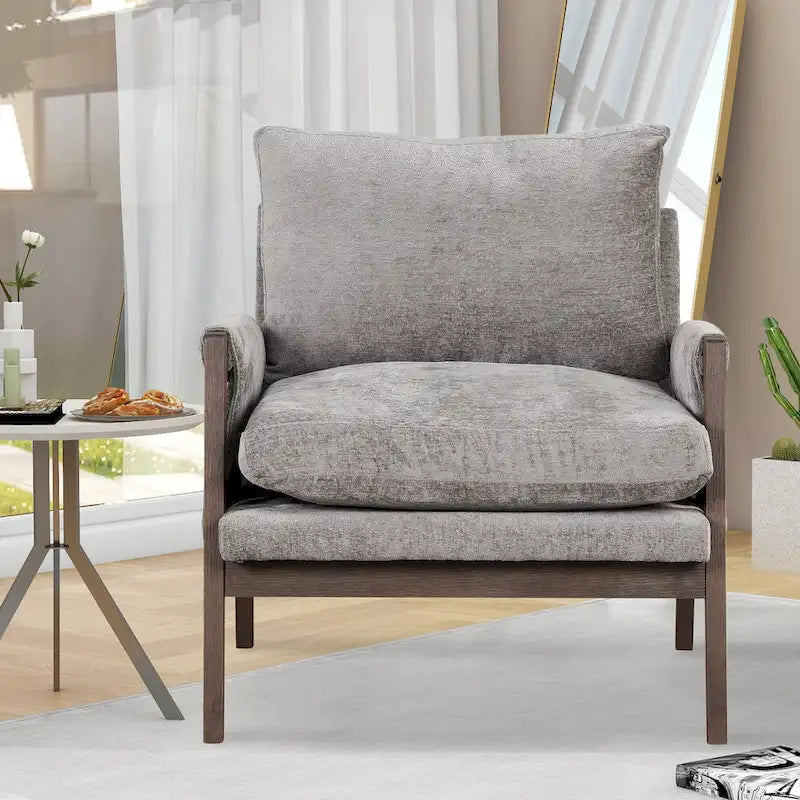 Mid-Century Velvet Solid Wood Accent Chair with Thick Seat Cushion