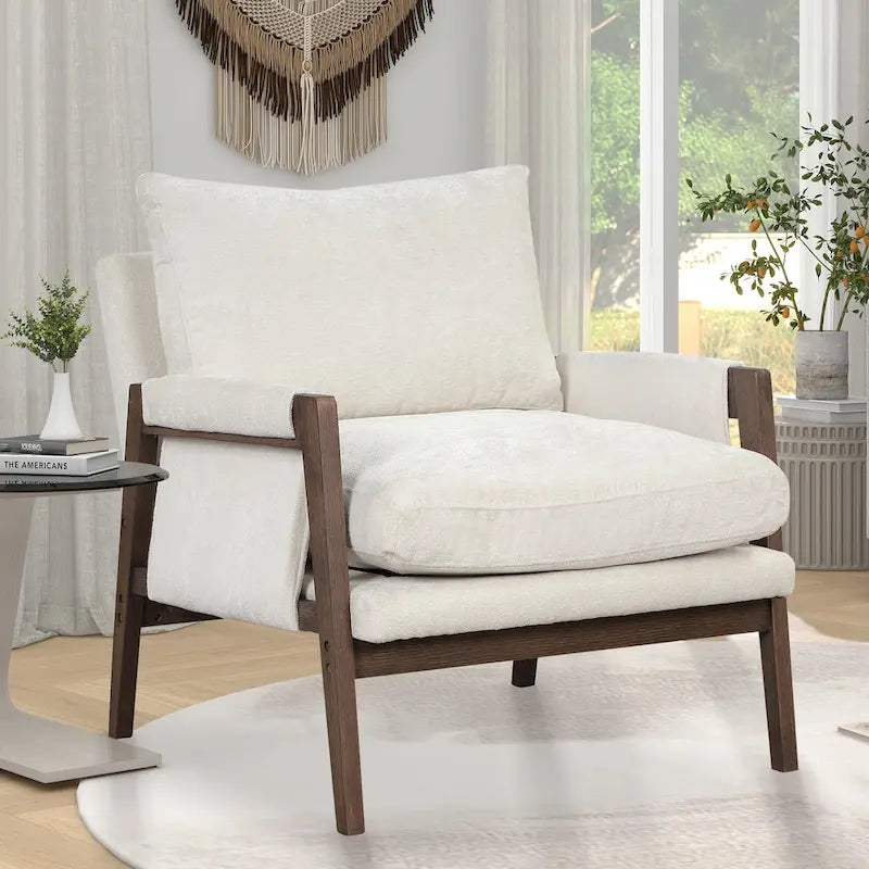Mid-Century Velvet Solid Wood Accent Chair with Thick Seat Cushion