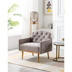 Teddy Fabric Upholstered Tufted Accent Chair with Gold Metal Legs, Mid-Century Style