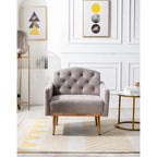 Teddy Fabric Upholstered Tufted Accent Chair with Gold Metal Legs, Mid-Century Style