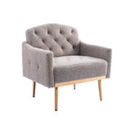 Teddy Fabric Upholstered Tufted Accent Chair with Gold Metal Legs, Mid-Century Style