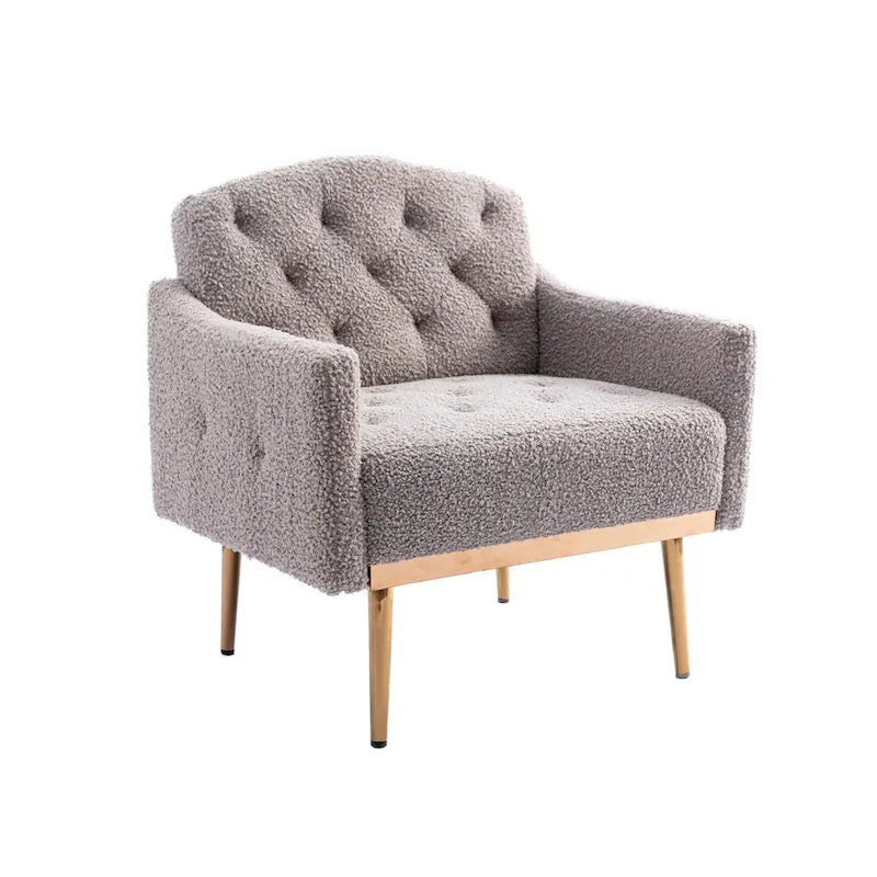 Teddy Fabric Upholstered Tufted Accent Chair with Gold Metal Legs, Mid-Century Style