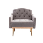 Teddy Fabric Upholstered Tufted Accent Chair with Gold Metal Legs, Mid-Century Style