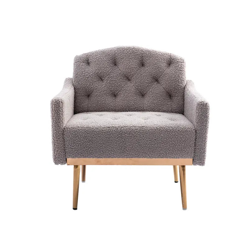 Teddy Fabric Upholstered Tufted Accent Chair with Gold Metal Legs, Mid-Century Style