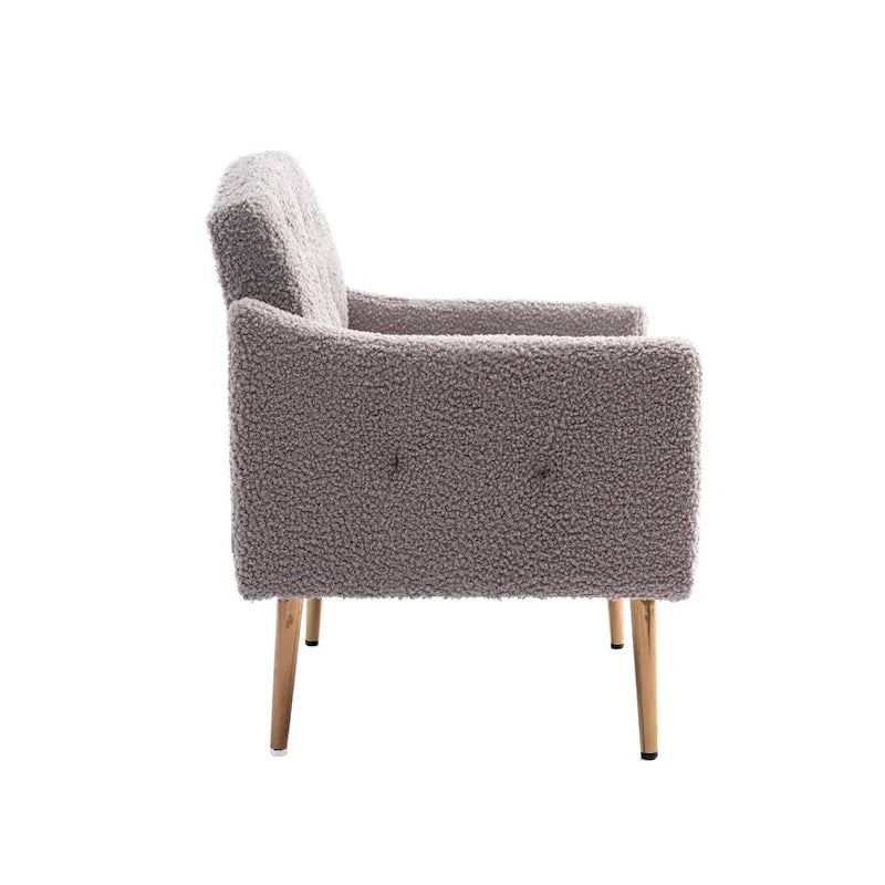 Teddy Fabric Upholstered Tufted Accent Chair with Gold Metal Legs, Mid-Century Style