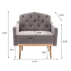 Teddy Fabric Upholstered Tufted Accent Chair with Gold Metal Legs, Mid-Century Style