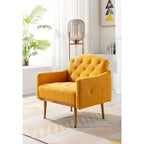 Teddy Fabric Upholstered Tufted Accent Chair with Gold Metal Legs, Mid-Century Style