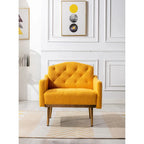 Teddy Fabric Upholstered Tufted Accent Chair with Gold Metal Legs, Mid-Century Style