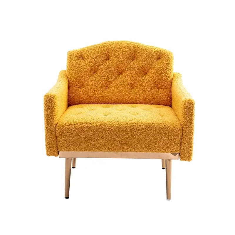 Teddy Fabric Upholstered Tufted Accent Chair with Gold Metal Legs, Mid-Century Style