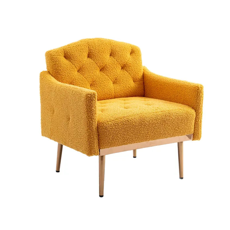 Teddy Fabric Upholstered Tufted Accent Chair with Gold Metal Legs, Mid-Century Style