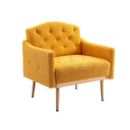 Teddy Fabric Upholstered Tufted Accent Chair with Gold Metal Legs, Mid-Century Style