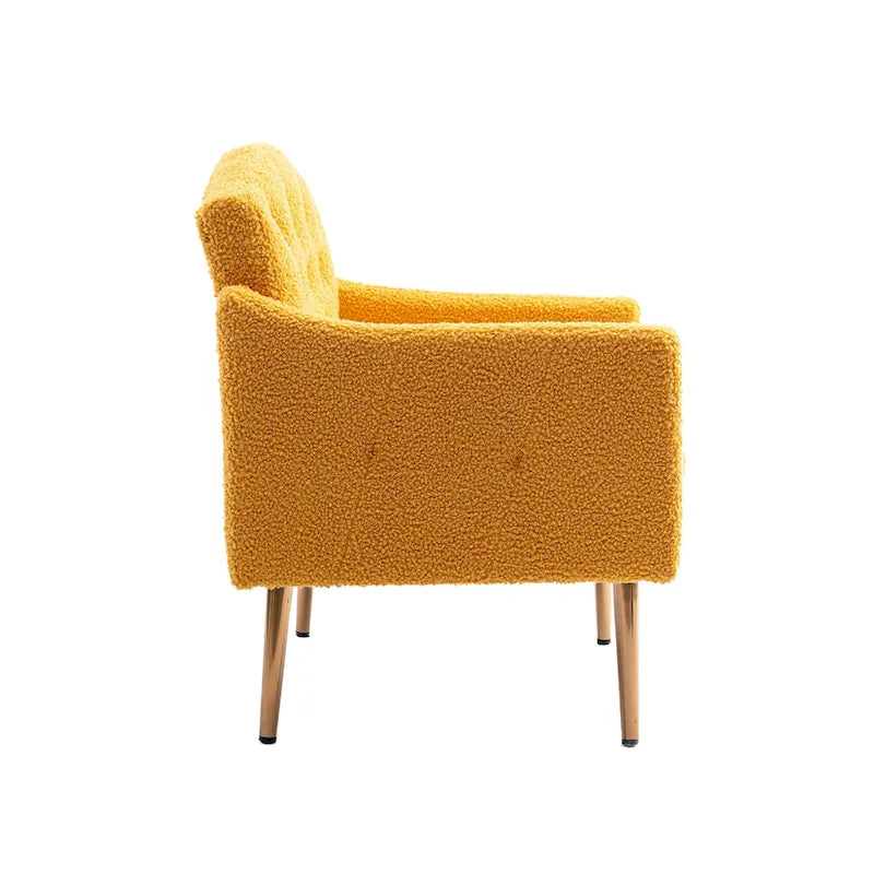 Teddy Fabric Upholstered Tufted Accent Chair with Gold Metal Legs, Mid-Century Style
