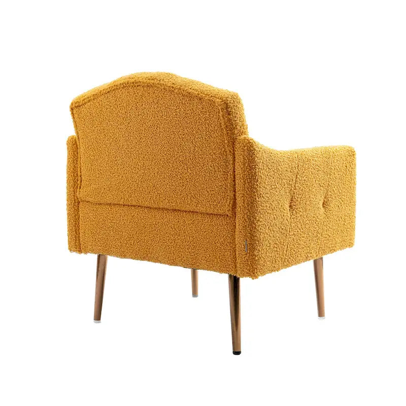 Teddy Fabric Upholstered Tufted Accent Chair with Gold Metal Legs, Mid-Century Style