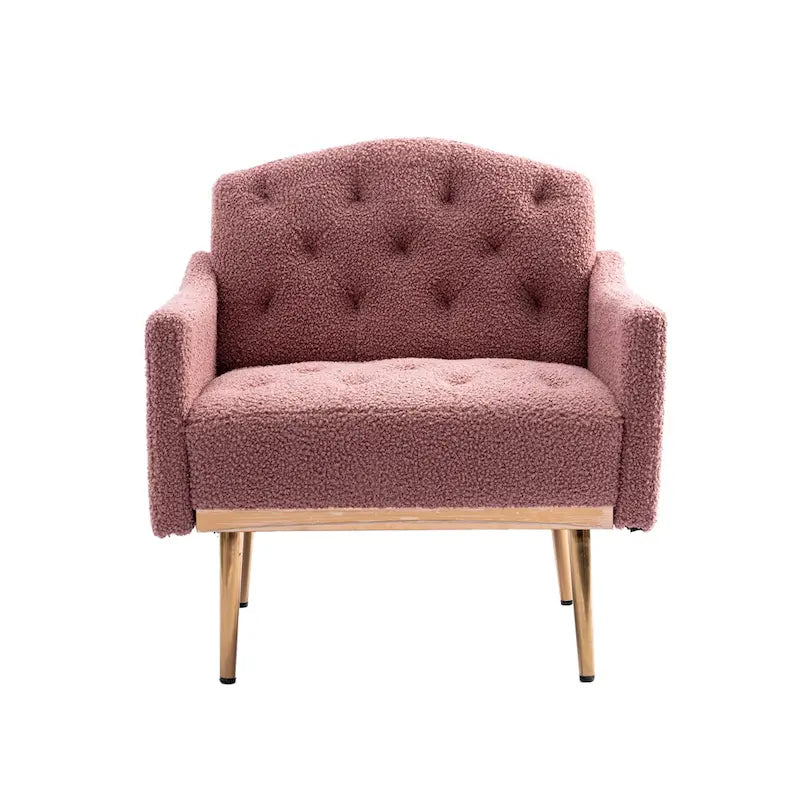 Teddy Fabric Upholstered Tufted Accent Chair with Gold Metal Legs, Mid-Century Style