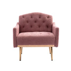 Teddy Fabric Upholstered Tufted Accent Chair with Gold Metal Legs, Mid-Century Style