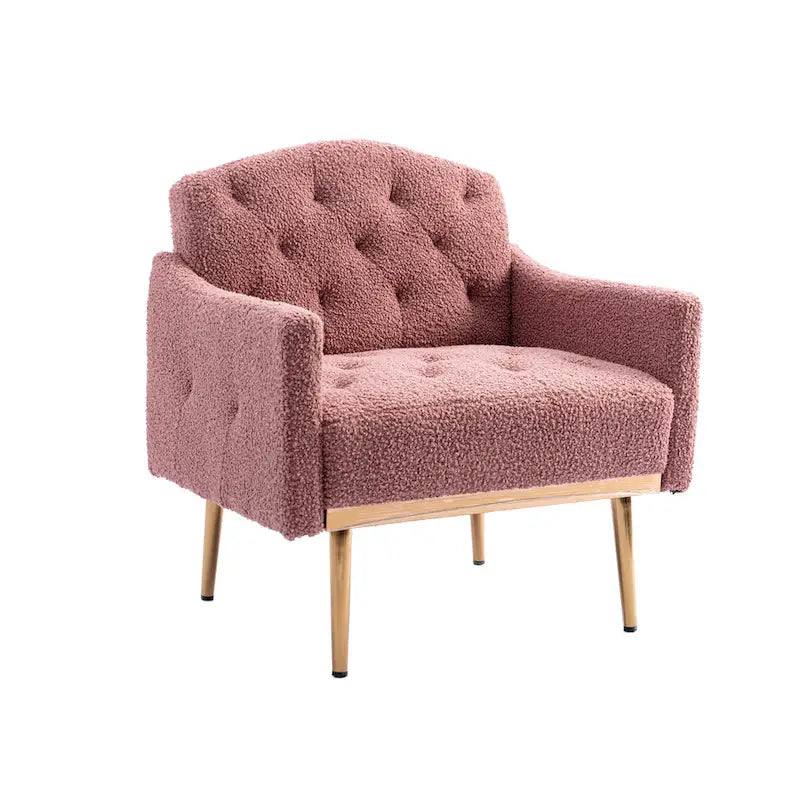 Teddy Fabric Upholstered Tufted Accent Chair with Gold Metal Legs, Mid-Century Style