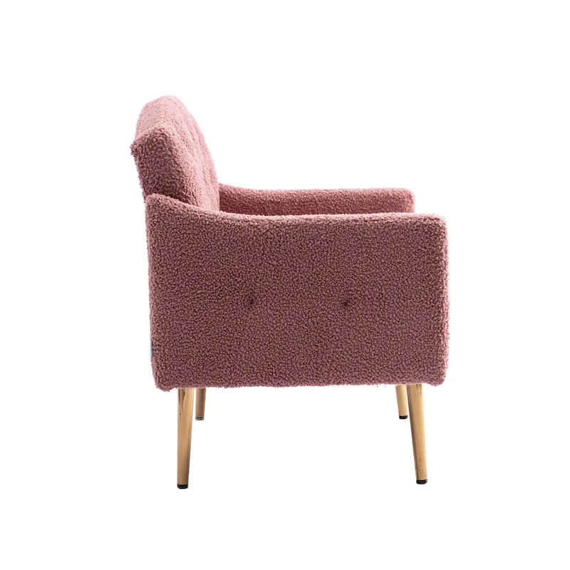 Teddy Fabric Upholstered Tufted Accent Chair with Gold Metal Legs, Mid-Century Style