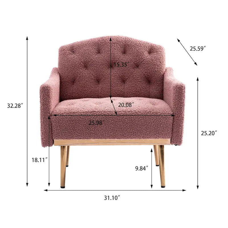 Teddy Fabric Upholstered Tufted Accent Chair with Gold Metal Legs, Mid-Century Style