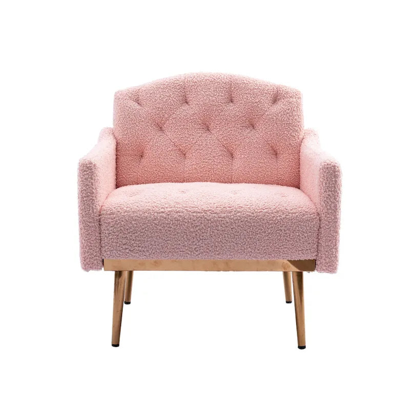 Teddy Fabric Upholstered Tufted Accent Chair with Gold Metal Legs, Mid-Century Style