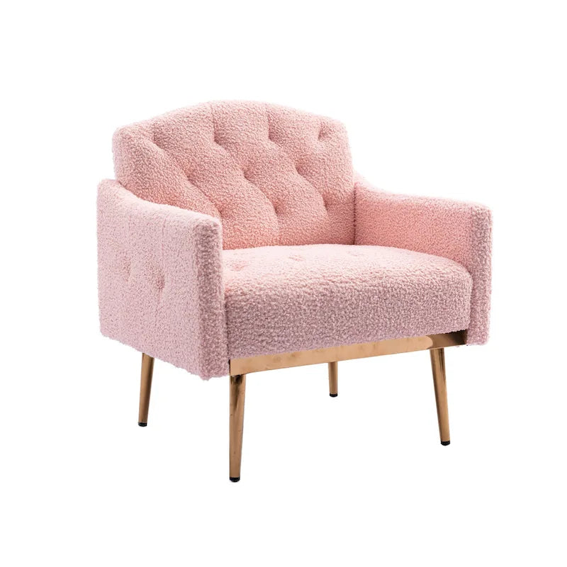 Teddy Fabric Upholstered Tufted Accent Chair with Gold Metal Legs, Mid-Century Style
