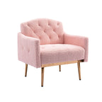 Teddy Fabric Upholstered Tufted Accent Chair with Gold Metal Legs, Mid-Century Style