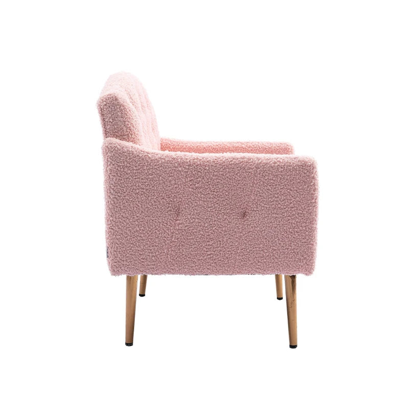 Teddy Fabric Upholstered Tufted Accent Chair with Gold Metal Legs, Mid-Century Style