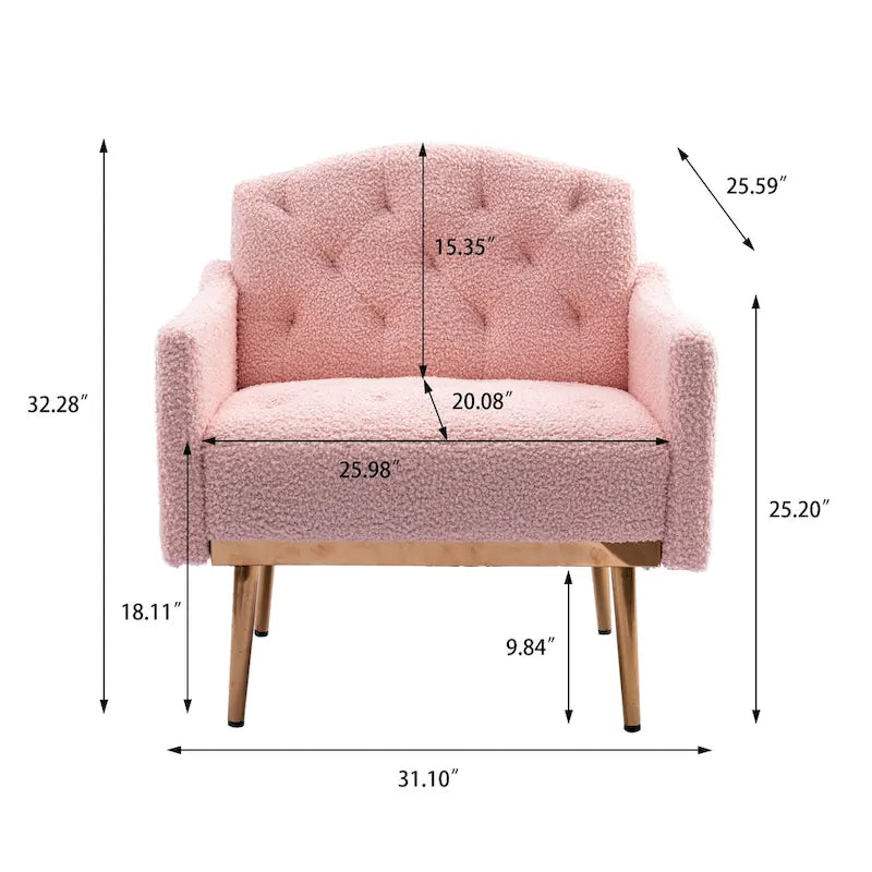 Teddy Fabric Upholstered Tufted Accent Chair with Gold Metal Legs, Mid-Century Style
