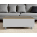 Lift Top Coffee Table with Drawer and Shelf, White and Light Oak, 31.5"W x 21.4"D x 21.4"H